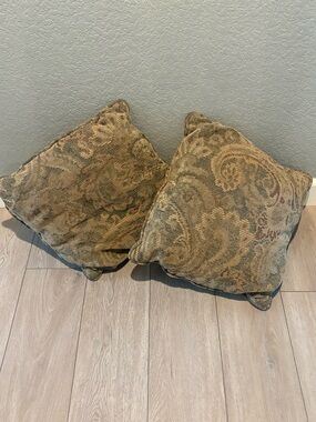 Decorative Paisley Throw Pillow Pair in Olive Brown